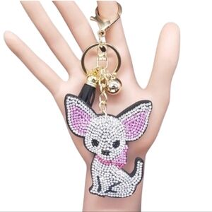 Rhinestone Chihuahua Bag Charm with Pink Accents